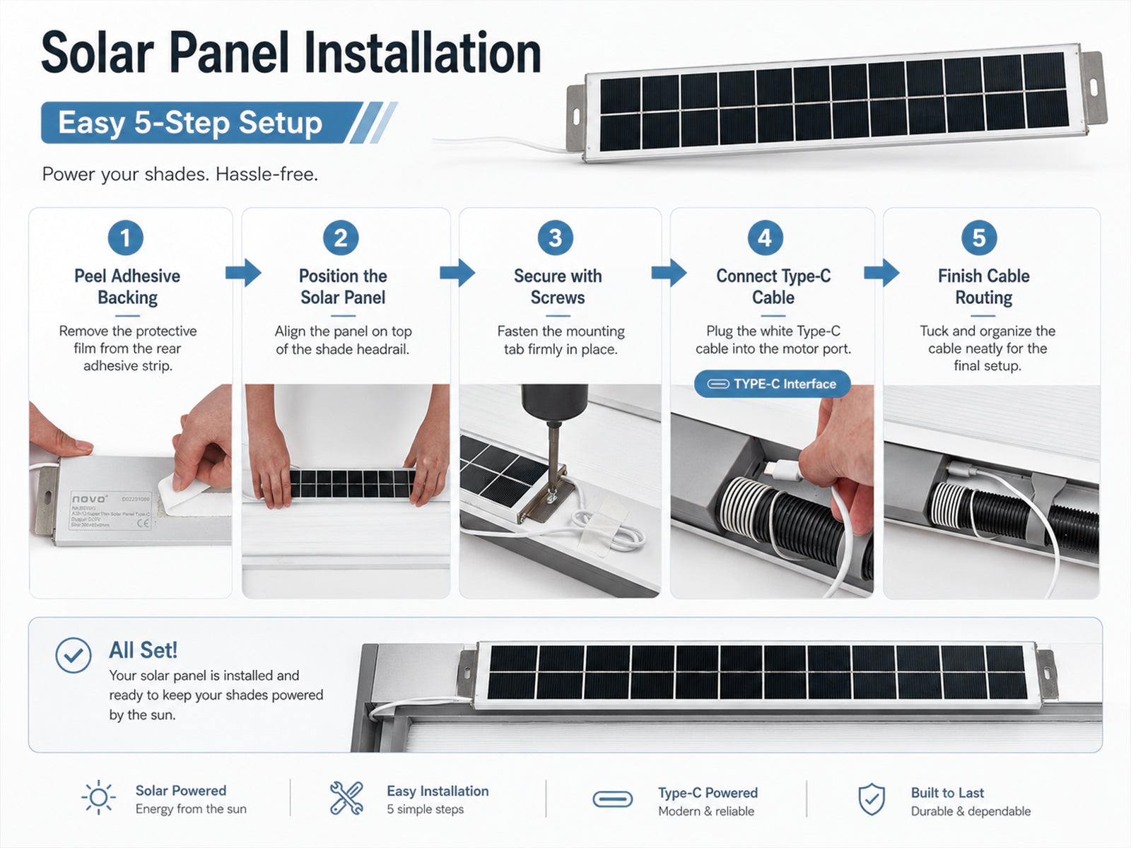 Keego Motorized Shades Solar Panel