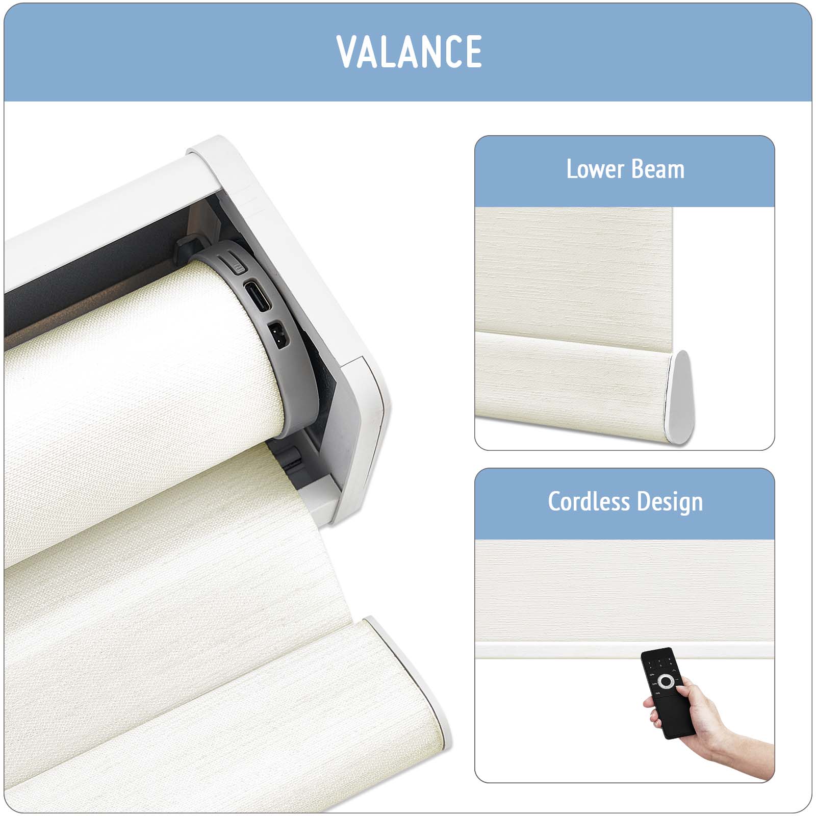 Keego MicroDim electric roller blinds with valances Beige-42-5747