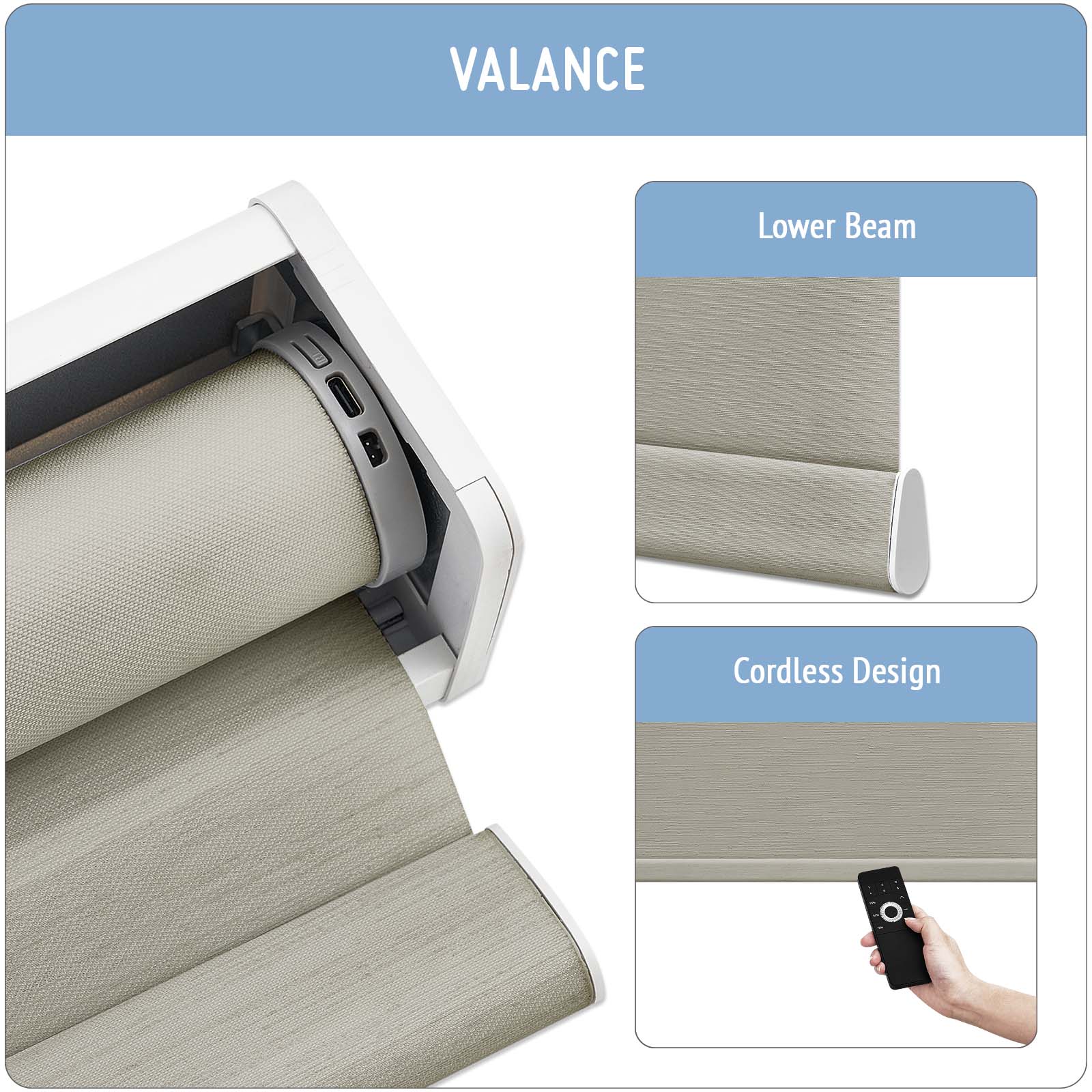 Keego MicroDim electric roller blinds with valances Mocha-44-5747