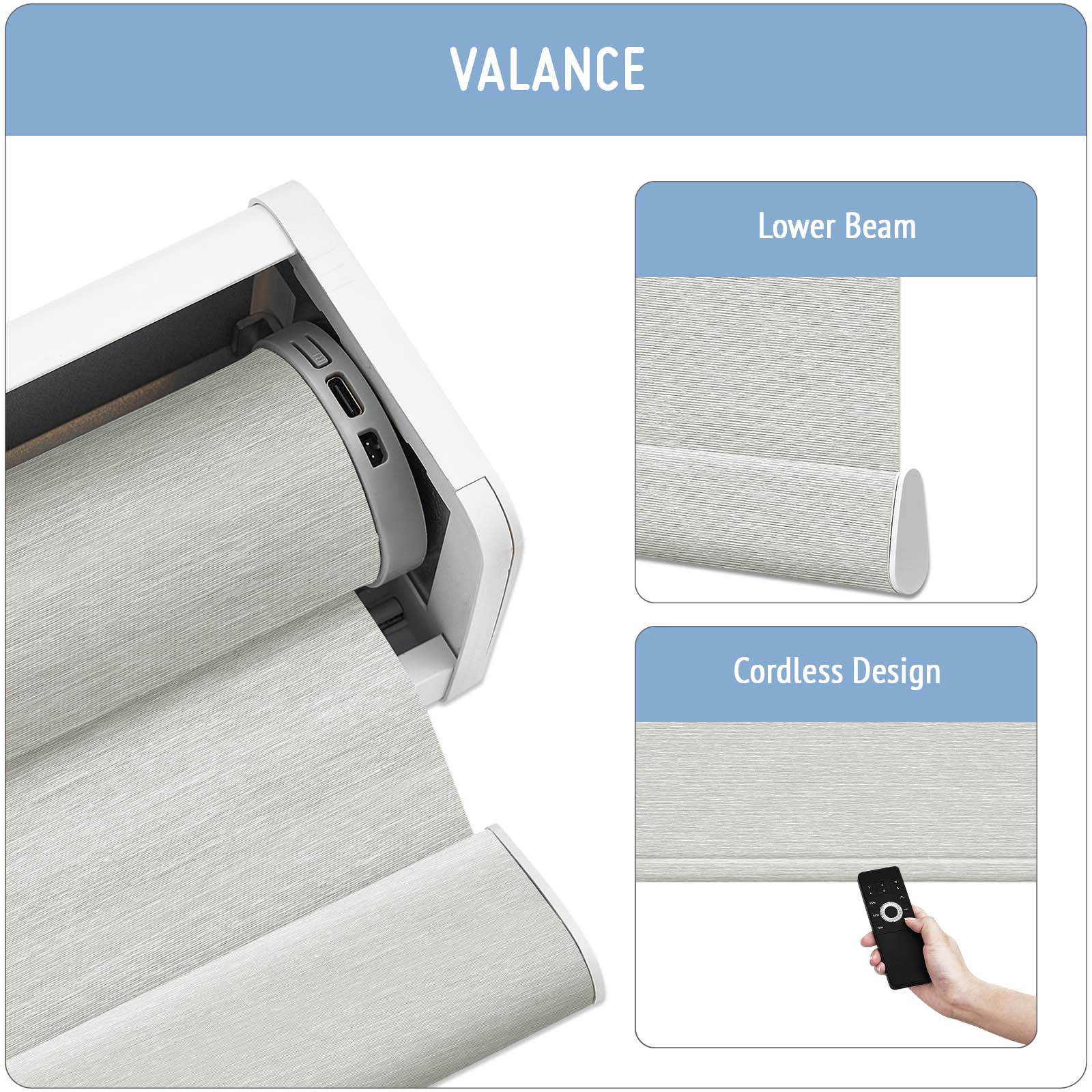 Keego MicroDim electric roller blinds with valances Beige-22-5747