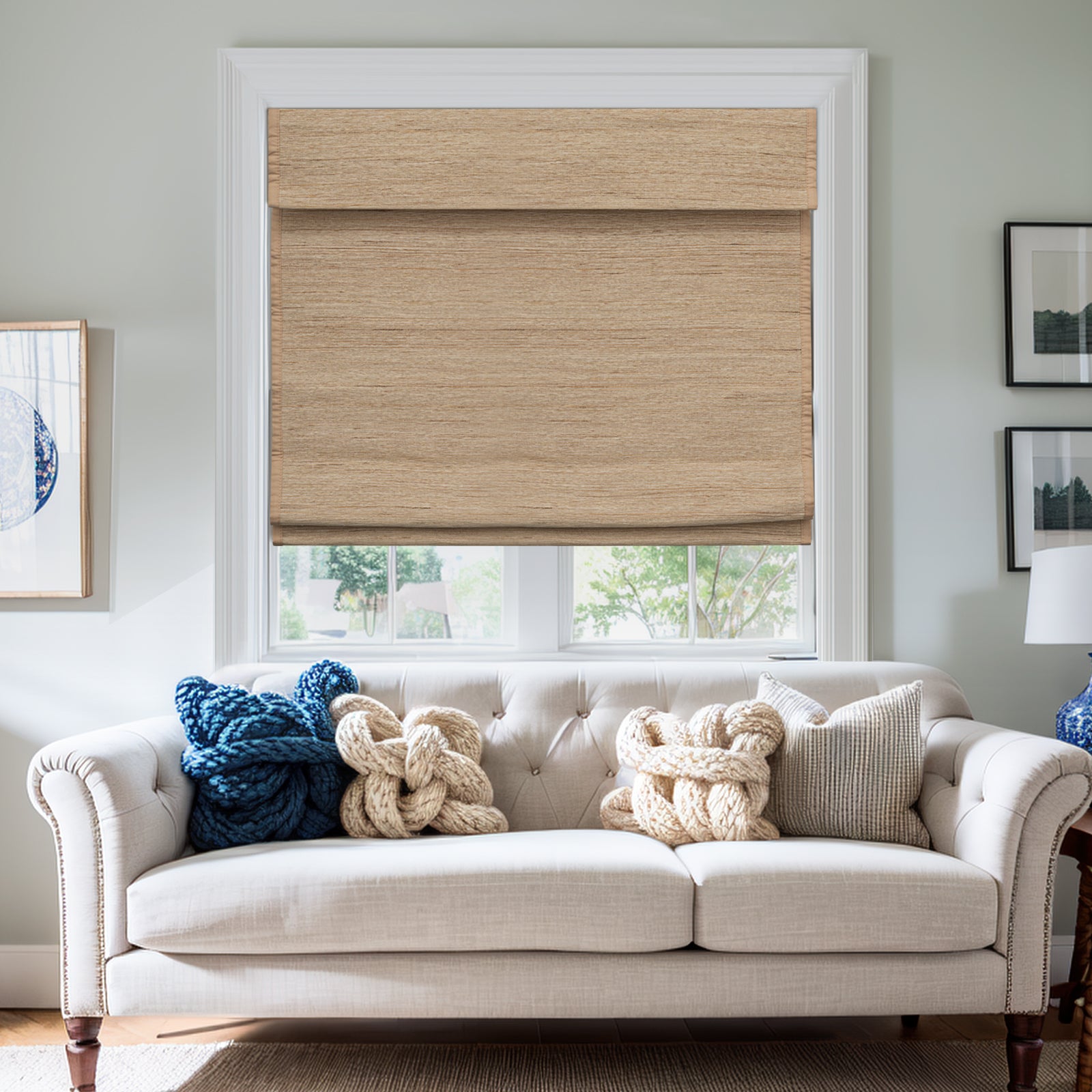 Keego Natural Fabric Roman Bamboo Shades Cordless