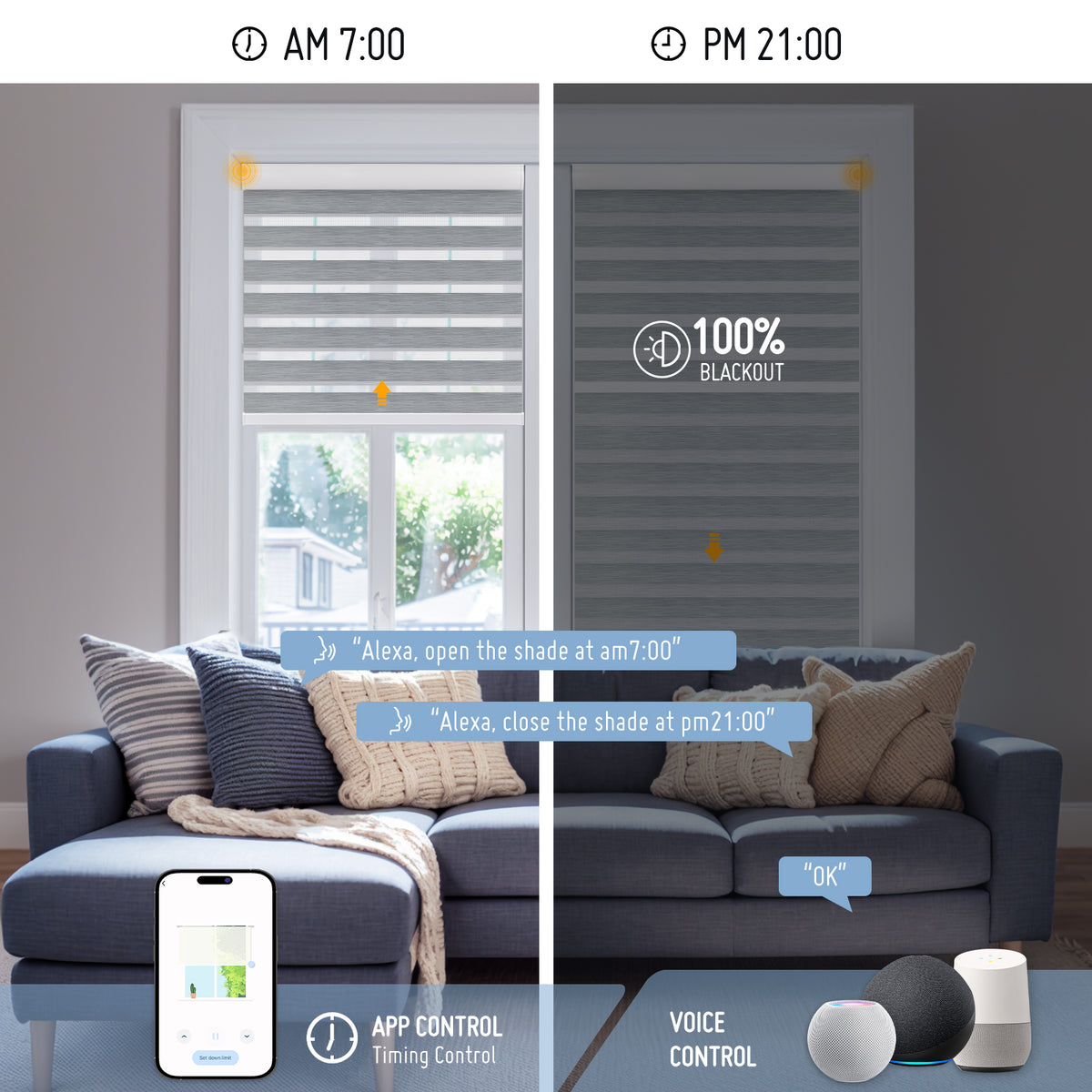 Picture of Motorized Zebra Shades | Smart Control with WiFi Sensor | Keego Blinds