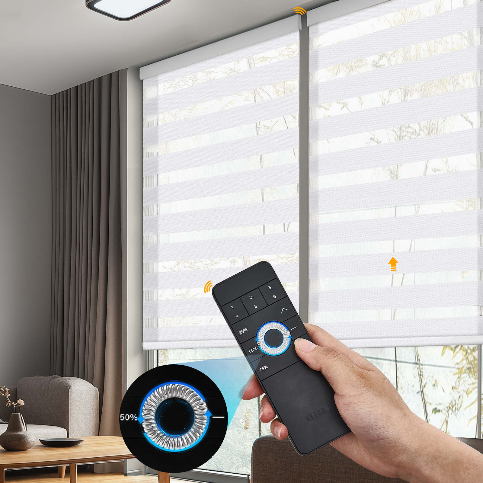 Keego MicroDim Motorized Zebra Shades With Metal Valance | Keego Blinds