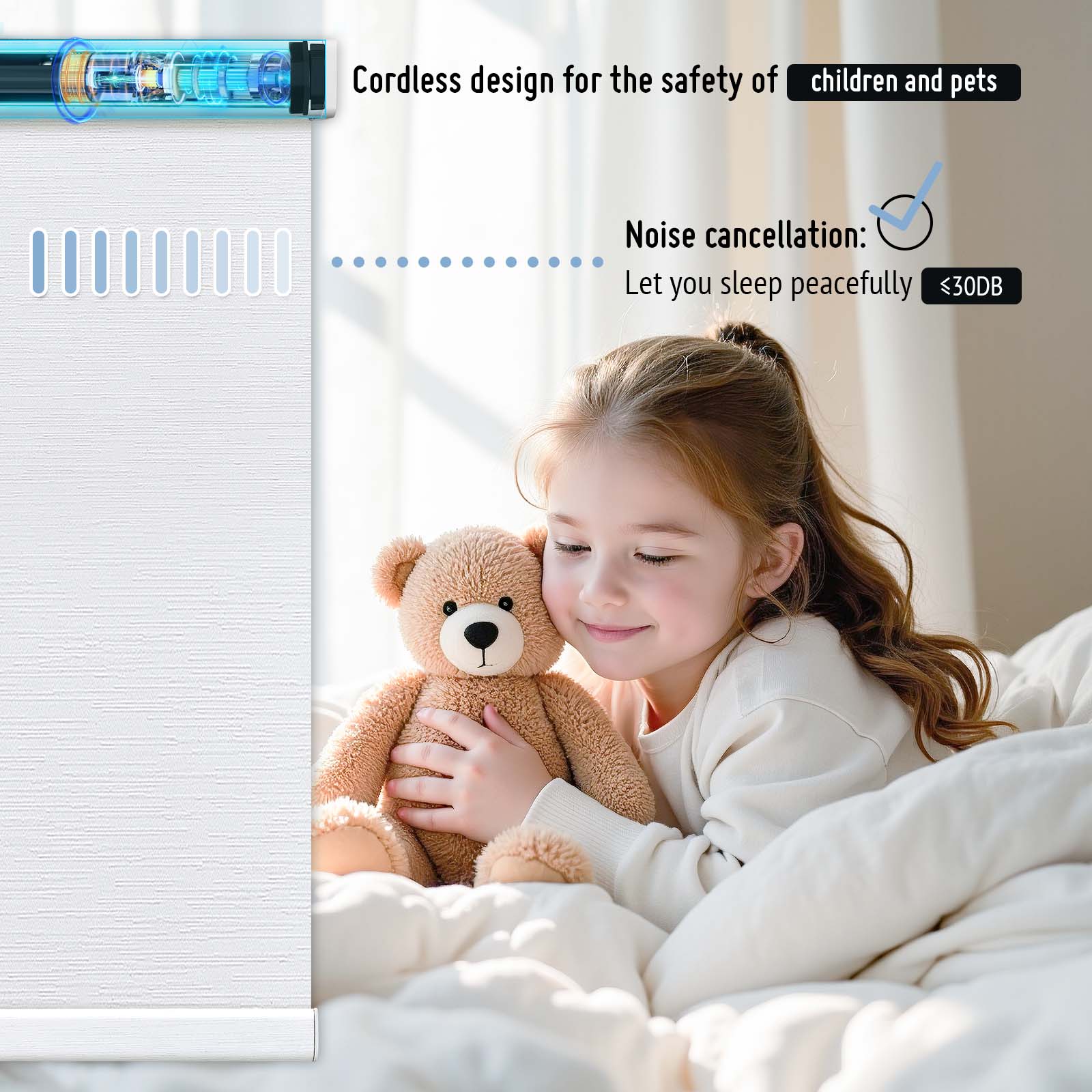 Keego MicroDim electric roller blinds children and pets White-41-5747