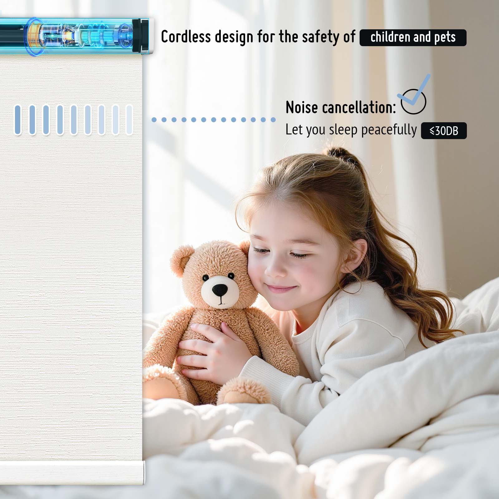 Keego MicroDim electric roller blinds children and pets Beige-42-5747