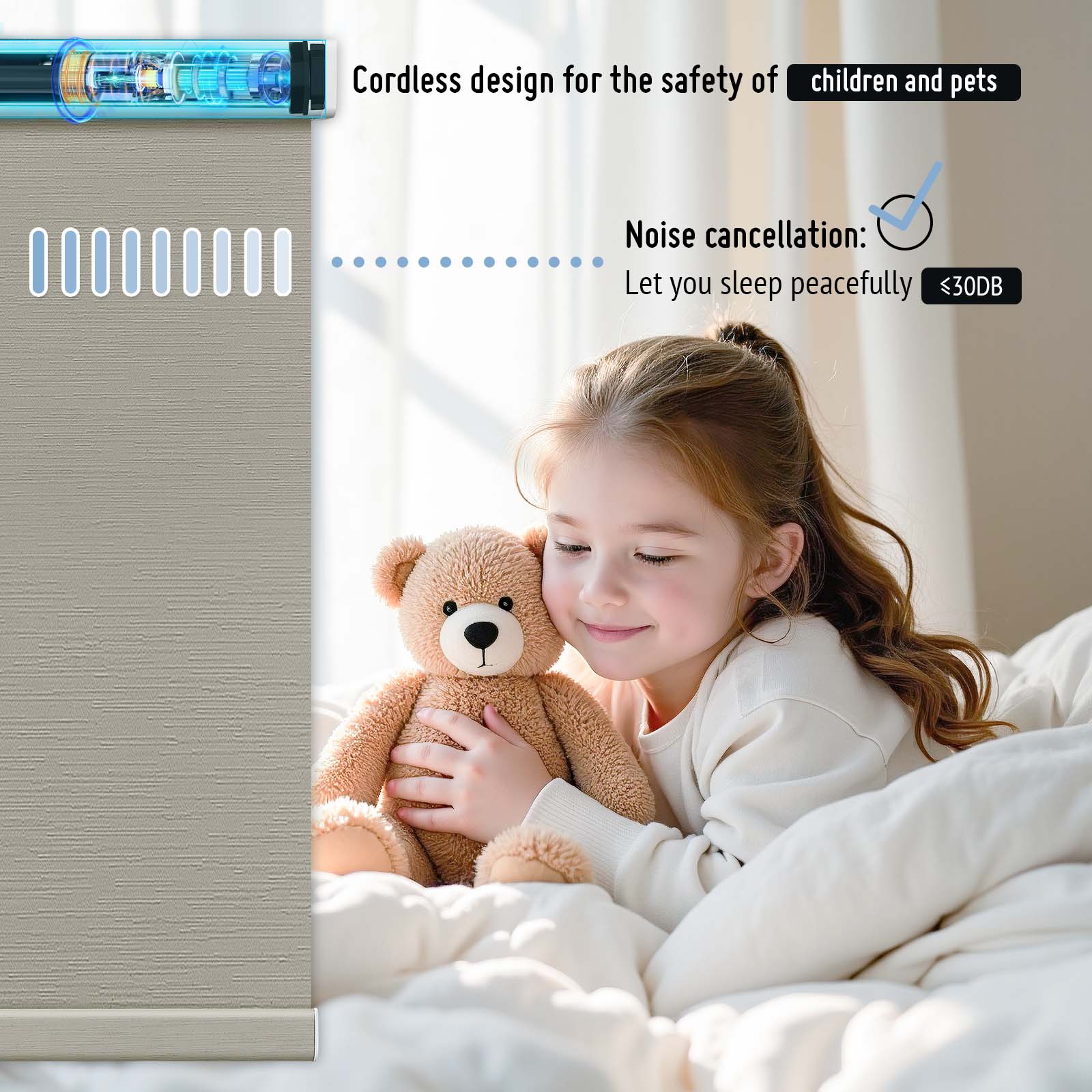Keego MicroDim electric roller blinds children and pets Mocha-44-5747