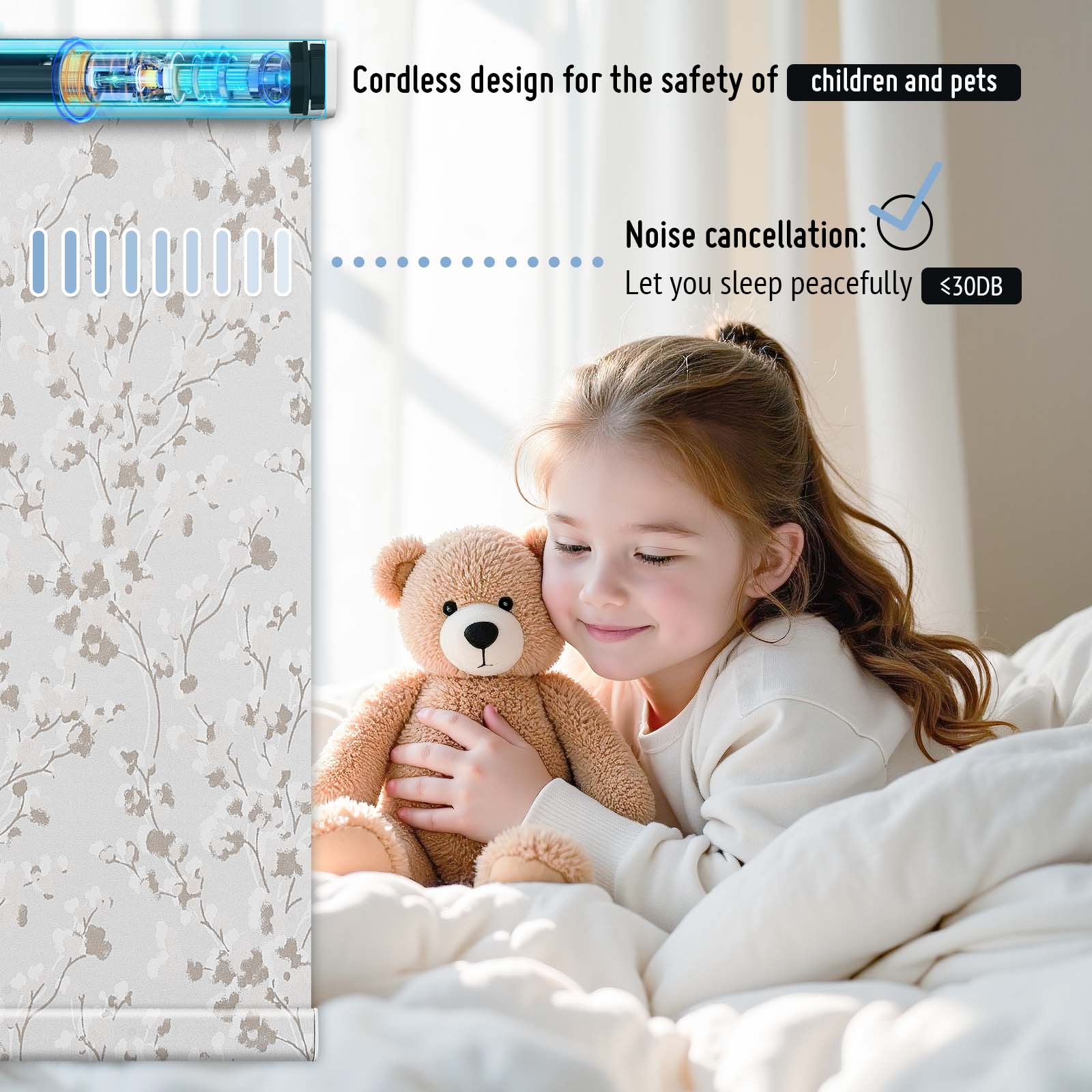 Keego MicroDim electric roller blinds children and pets Flora-61-5747