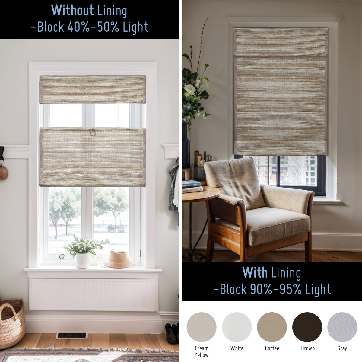 Keego Natural Fabric Roman Shades Cordless, TopDown BottomUp