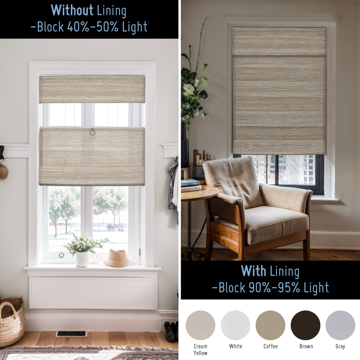 Keego Natural Fabric Roman Shades Cordless, TopDown BottomUp
