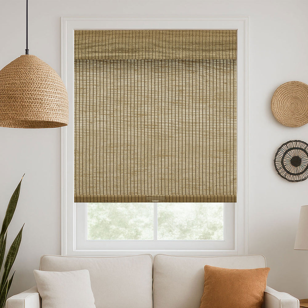 No-Drill Natural Style Ramie Straw Paper Roller Bamboo Shades | Keego ...