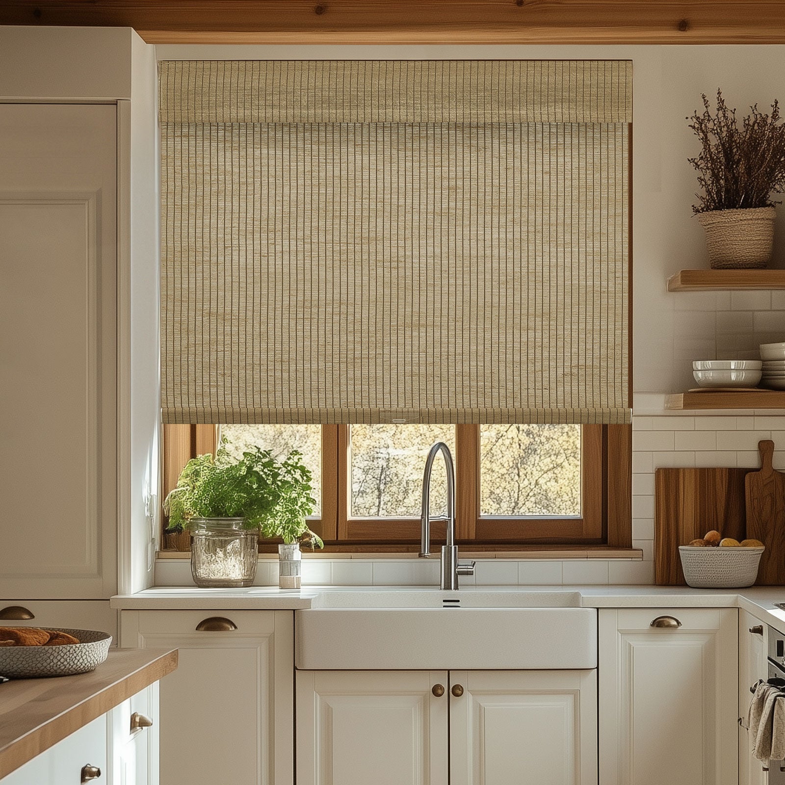 Keego No Drill Natural Style Roller Bamboo Shades